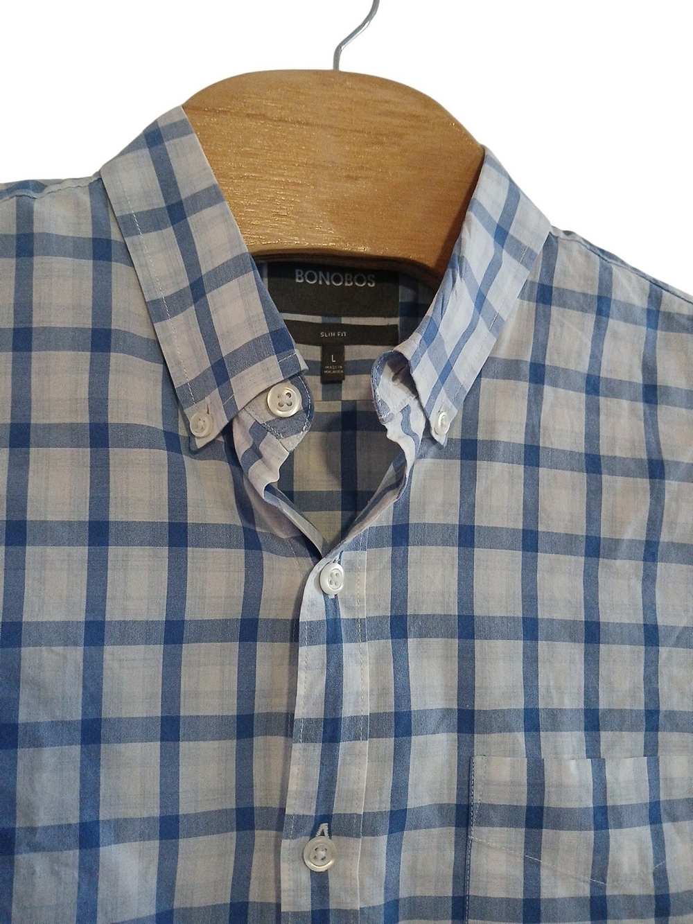 Bonobos Button Down Shirt Mens Blue Checkered Slim Fit Sleeve Medium Mens